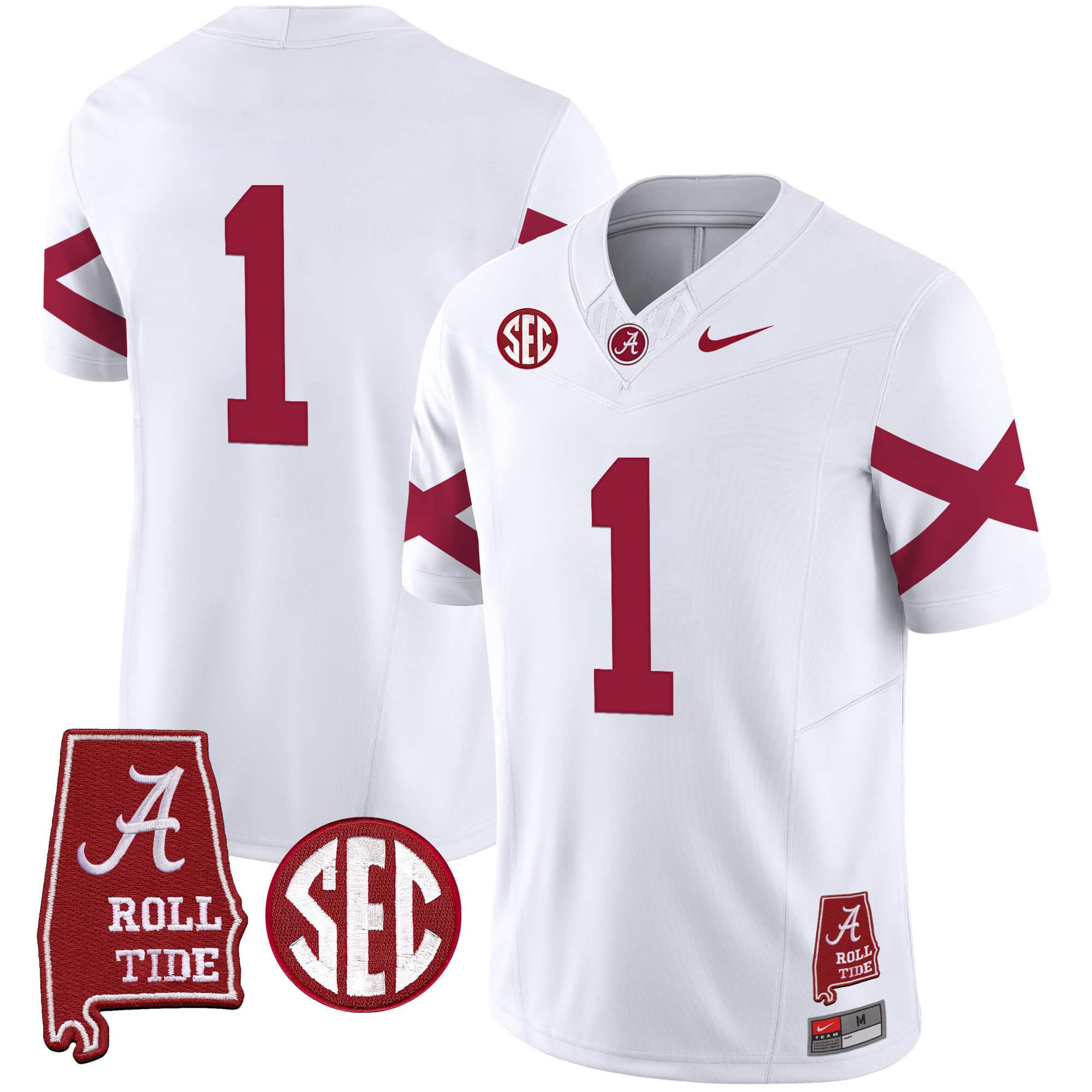 Men Alabama Crimson Tide #1 No Name White Map Vapor Limited 2024 Nike NCAA Jersey